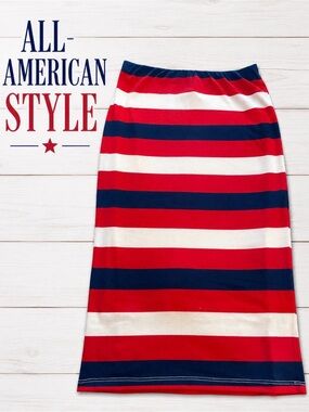 Bobeau Red, White & Blue Midi Pencil Skirt - Size Small
